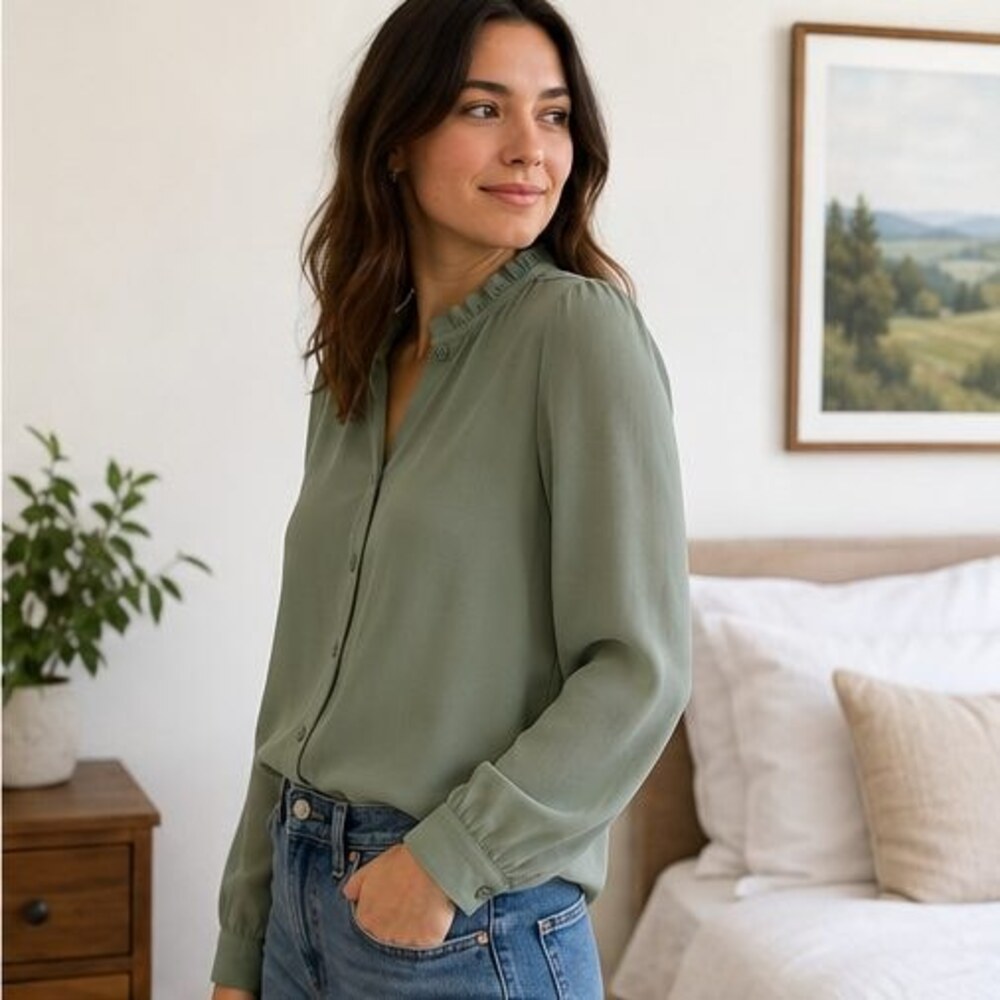 Sage Ruffle Collar Blouse - Picture 3 of 6